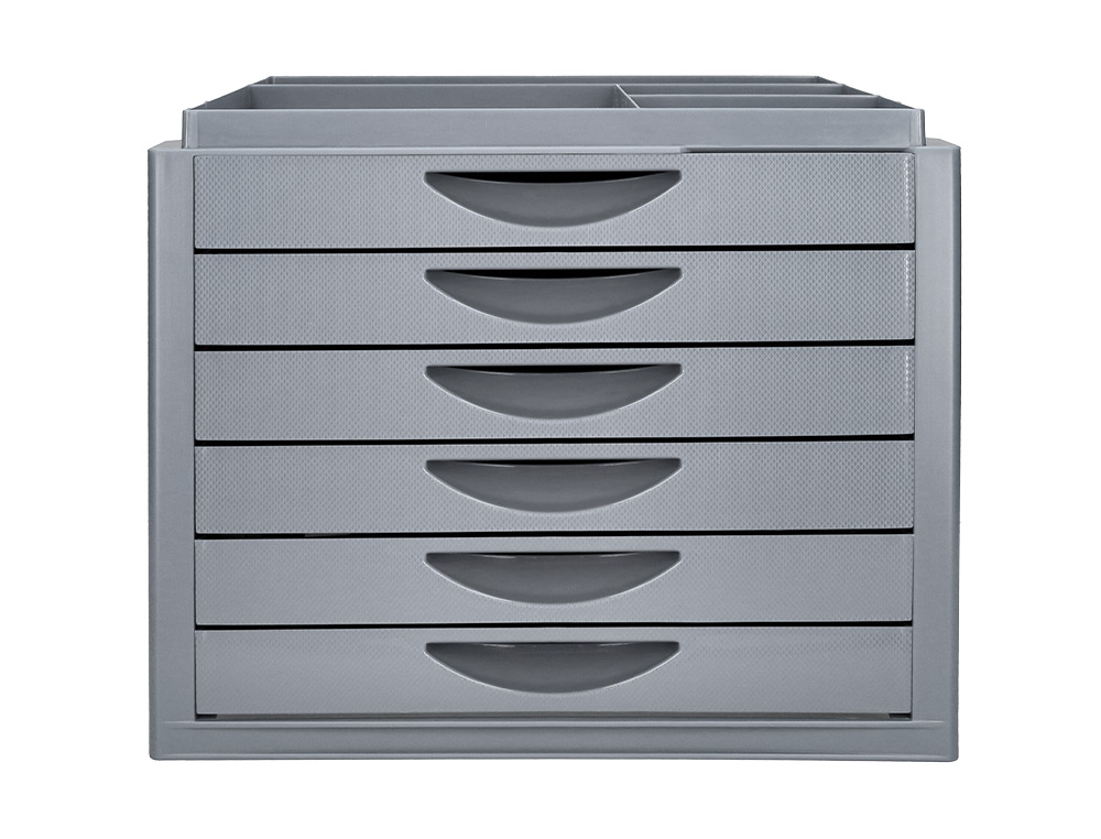 Fichero cajones de sobremesa q-connect bandeja organizadora superior 6 cajones color gris opaco