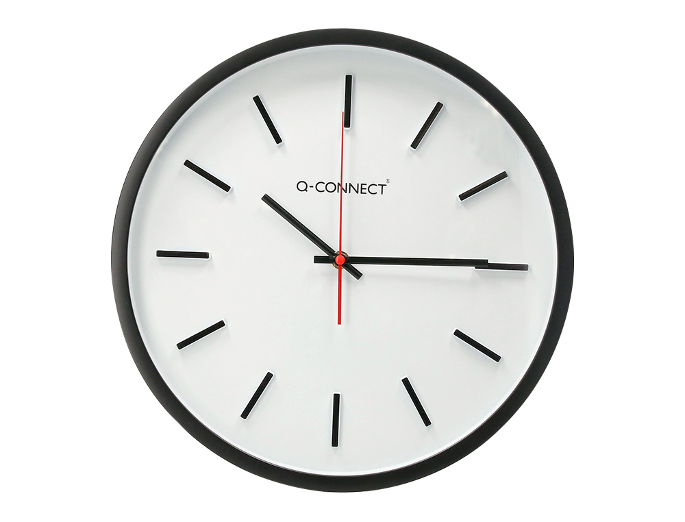 Reloj q-connect de pared de plastico redondo 34,4 cm movimiento silencioso color negro