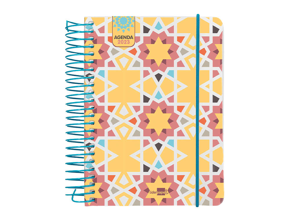 Agenda espiral liderpapel santorini 10,5x14,8 cm 2023 dia pagina papel 60 gr color mosaico