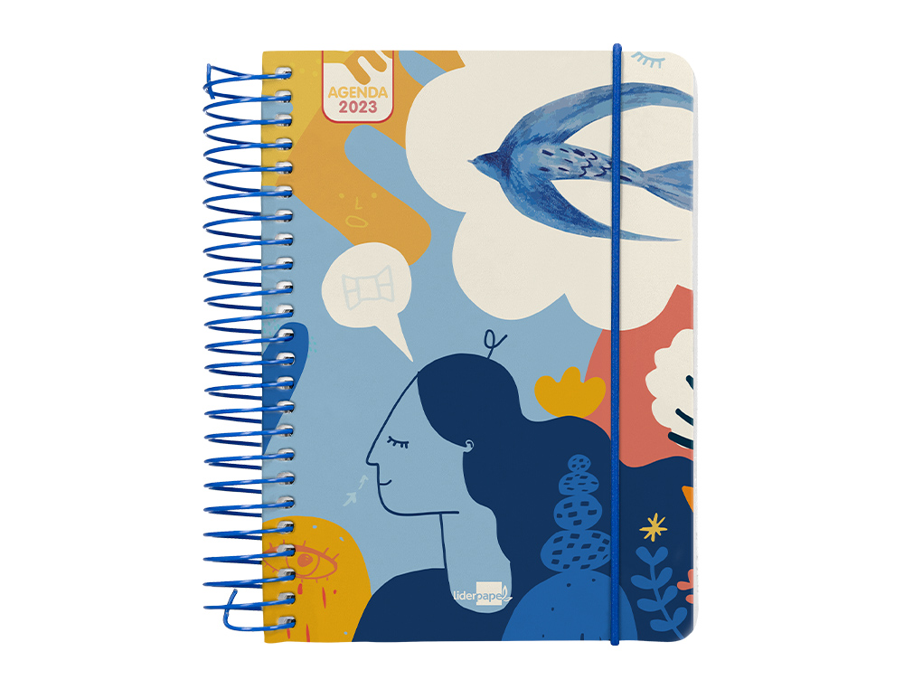 Agenda espiral liderpapel santorini 10,5x14,8 cm 2023 dia pagina papel 60 gr pajaro