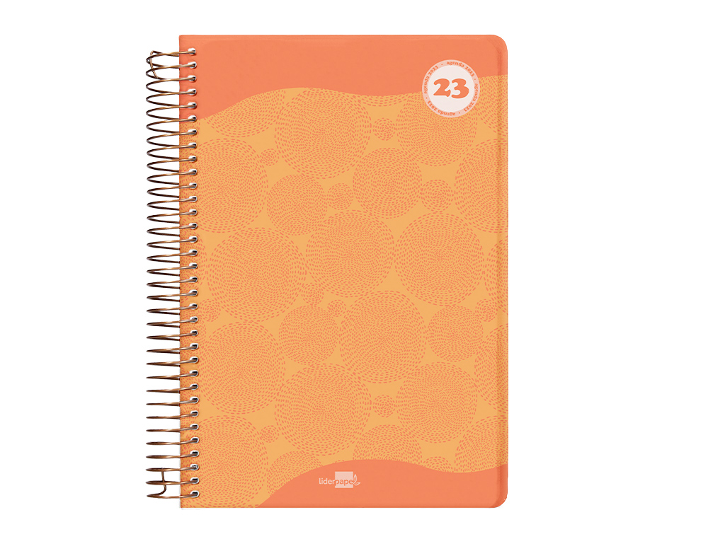 Agenda espiral liderpapel classic a5 2023 semana vista portada polipropileno papel 70 gr color naran