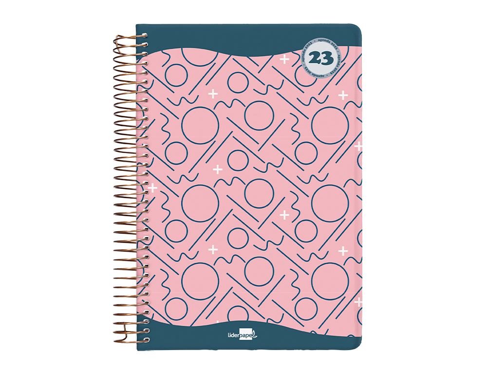 Agenda espiral liderpapel classic a6 2023 semana vista portada polipropileno papel 70 gr color rosa