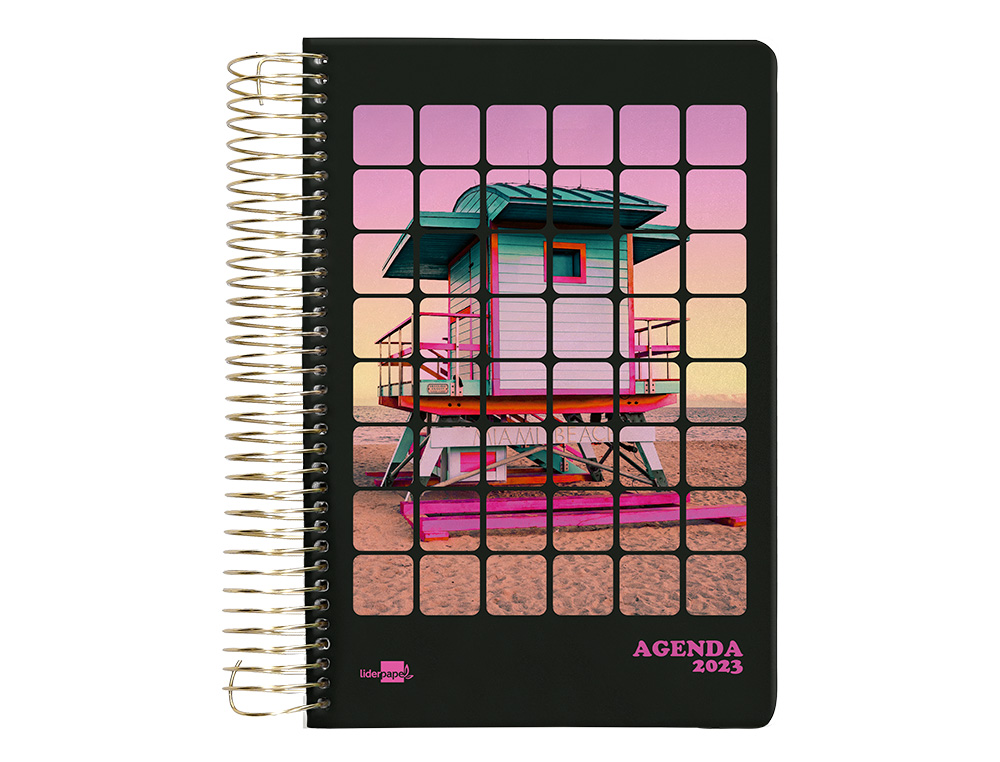 Agenda espiral liderpapel perissa a5 2023 semana vista papel 80 gr color playa