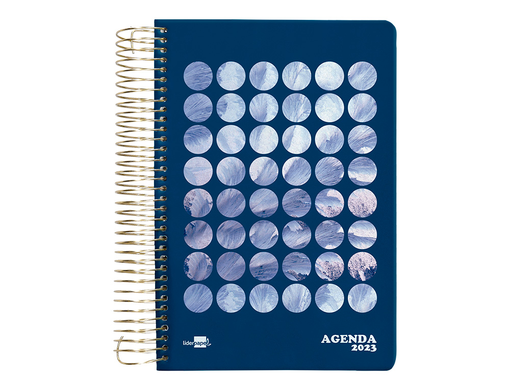 Agenda espiral liderpapel perissa a6 2023 semana vista papel 80 gr color plumas