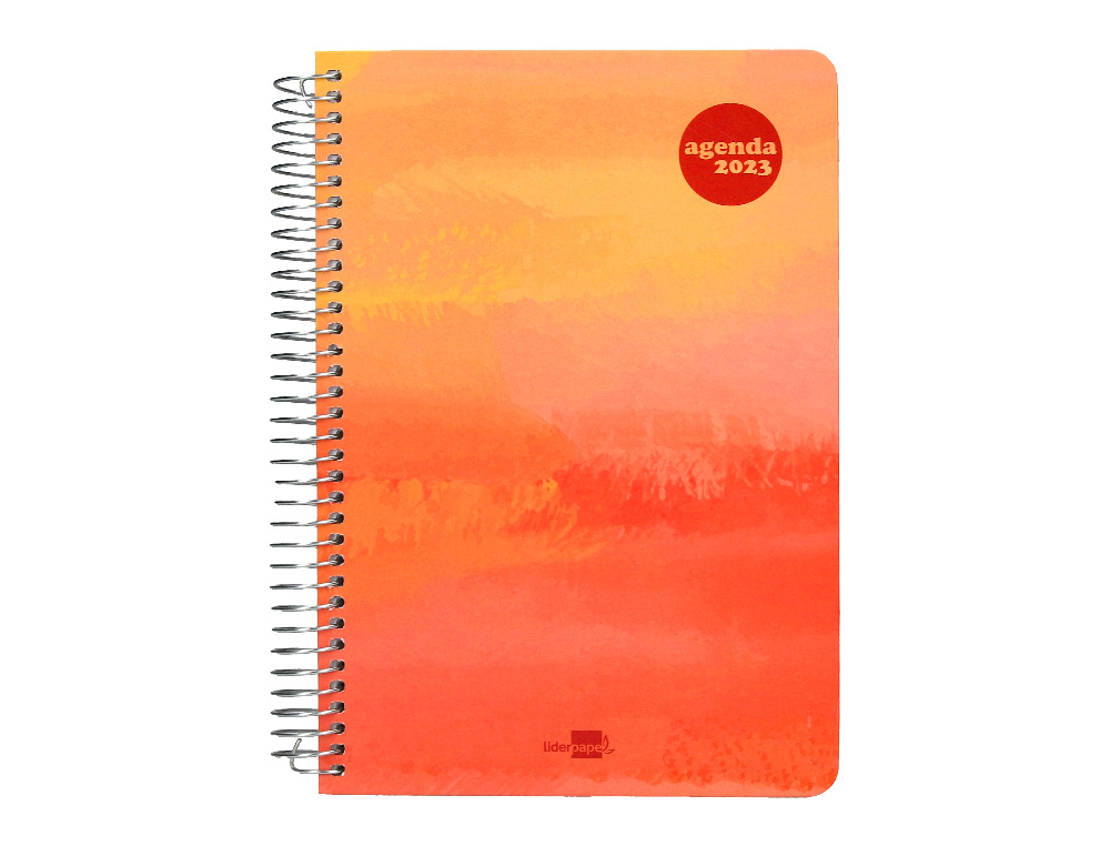 Agenda espiral liderpapel syros 15x21 cm 2023 dia pagina simple espiral color fuego aire papel 60gr