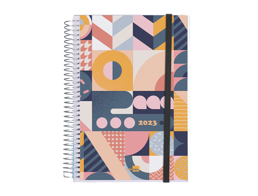 Agenda espiral liderpapel tinos a6 2023 dia pagina portada polipropileno personalizable papel 70 gr
