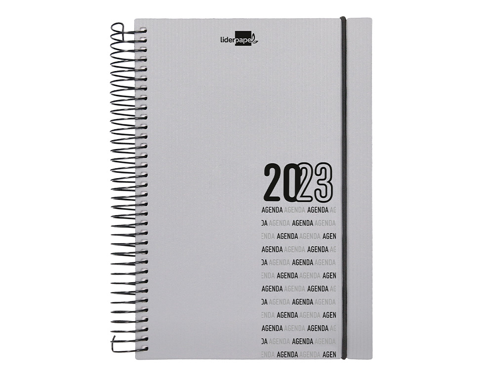 Agenda espiral liderpapel olbia 15x21 cm 2023 dia pagina tapa polipropileno metalizado gris papel 60