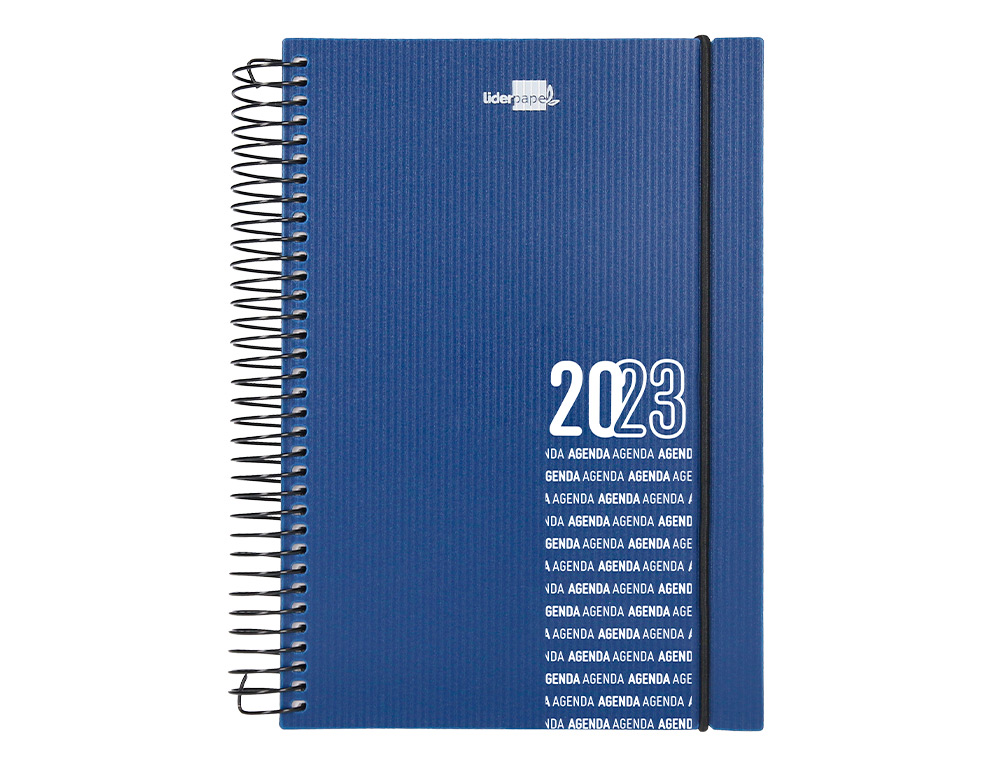 Agenda espiral liderpapel olbia 15x21 cm 2023 semana vista tapa polipropileno metalizado azul papel 