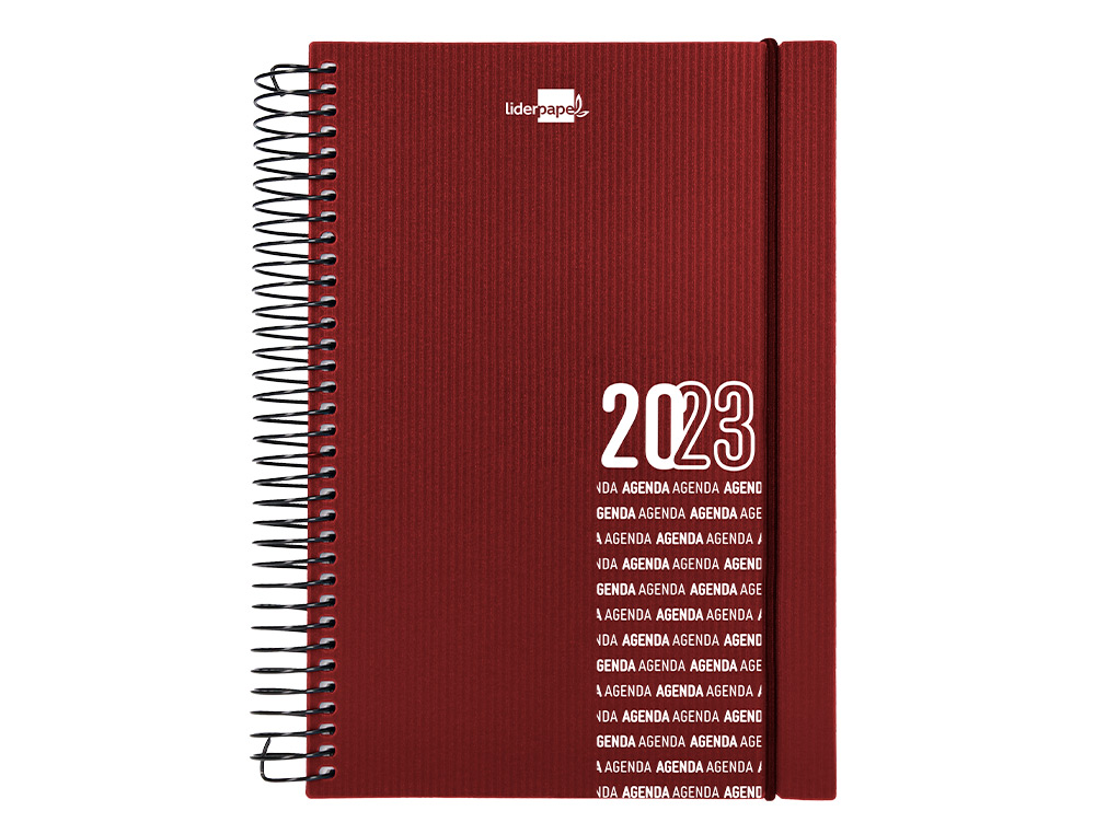 Agenda espiral liderpapel olbia 15x21 cm 2023 semana vista tapa polipropileno metalizado burdeos pap