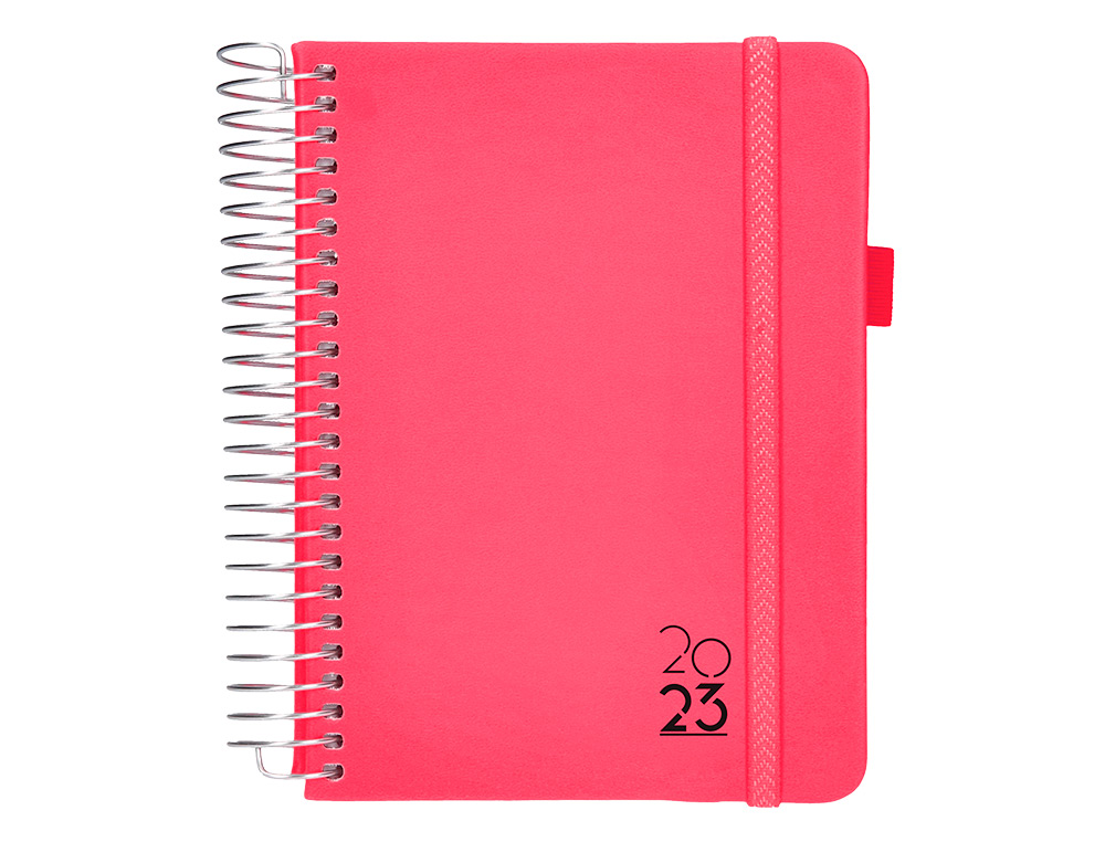 Agenda encuadernada liderpapel neon a6 2023 dia pagina papel 70 gr color coral