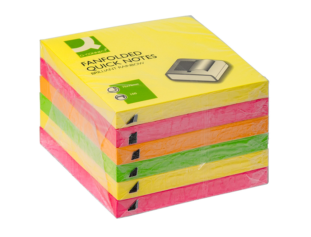 Bloc de notas adhesivas quita y pon q-connect 76x76 mm colores neon surtidos zig-zag