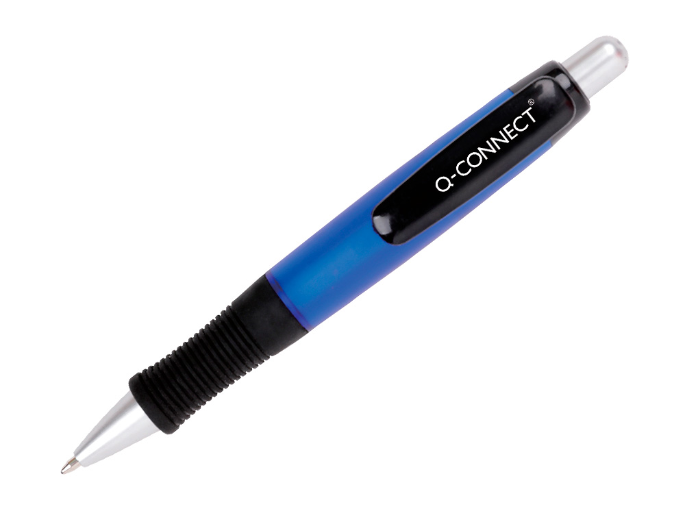 Boligrafo q-connect premium retractil con sujecion de caucho color azul punta 1 mm