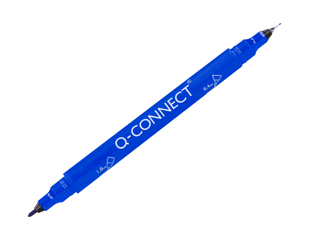 Rotulador q-connect marcador permanente doble punta color azul 0,4 mm y 1 mm