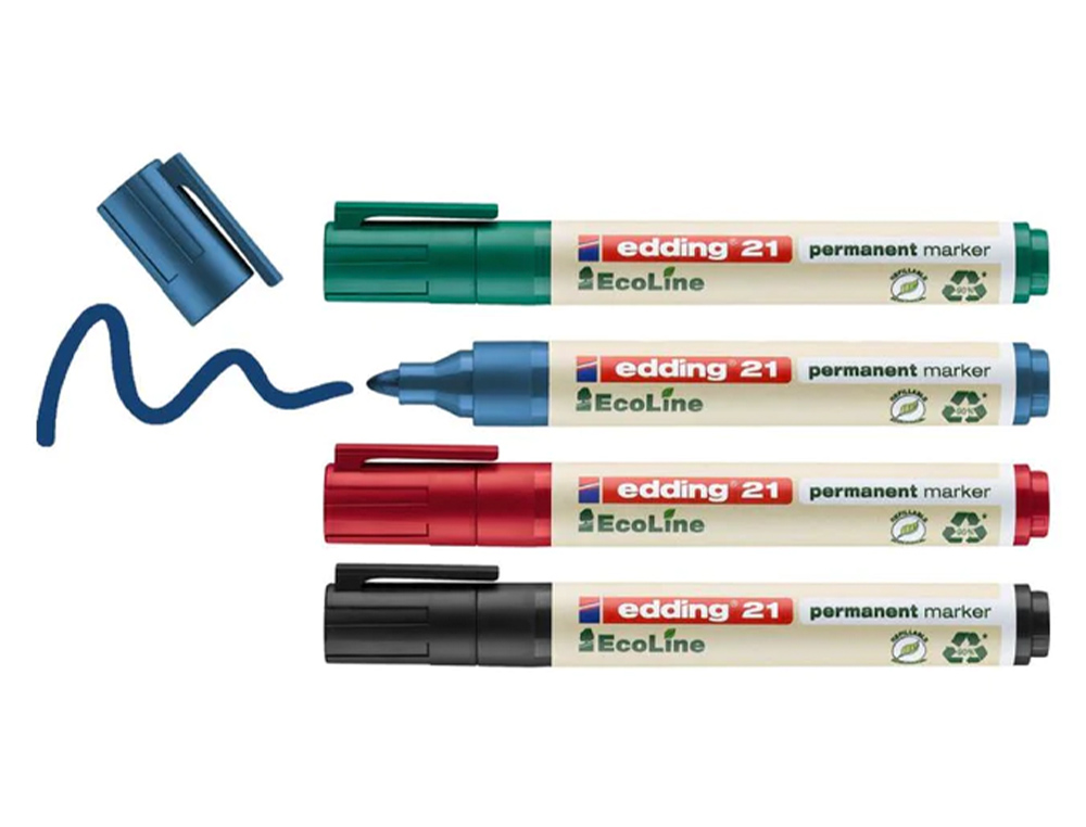 Rotulador edding 21 marcador permanente ecoline 90% reciclado bolsa 4 colores surtidos punta redonda