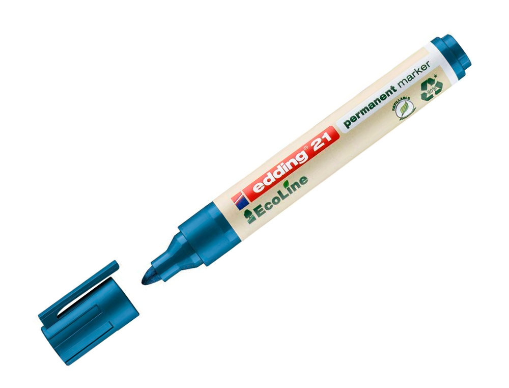 ROTULADOR EDDING 21 MARCADOR PERMANENTE ECOLINE 90% RECICLADO COLOR AZUL PUNTA REDONDA 1,5-3 MM RECARGABLE