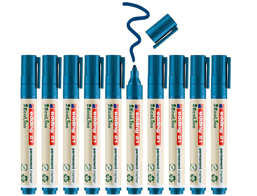 ROTULADOR EDDING 21 MARCADOR PERMANENTE ECOLINE 90% RECICLADO COLOR AZUL PUNTA REDONDA 1,5-3 MM RECARGABLE