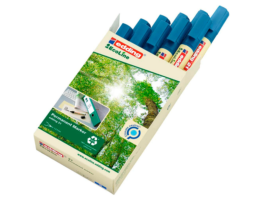 ROTULADOR EDDING 21 MARCADOR PERMANENTE ECOLINE 90% RECICLADO COLOR AZUL PUNTA REDONDA 1,5-3 MM RECARGABLE