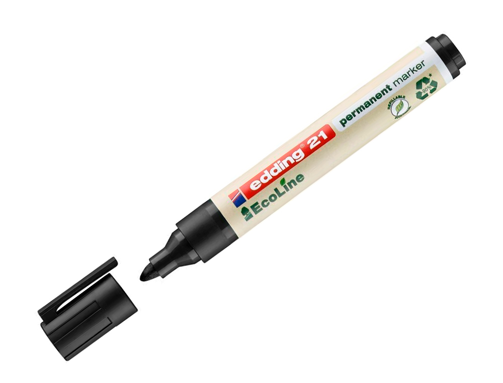 ROTULADOR EDDING 21 MARCADOR PERMANENTE ECOLINE 90% RECICLADO COLOR NEGRO PUNTA REDONDA 1,5-3 MM RECARGABLE