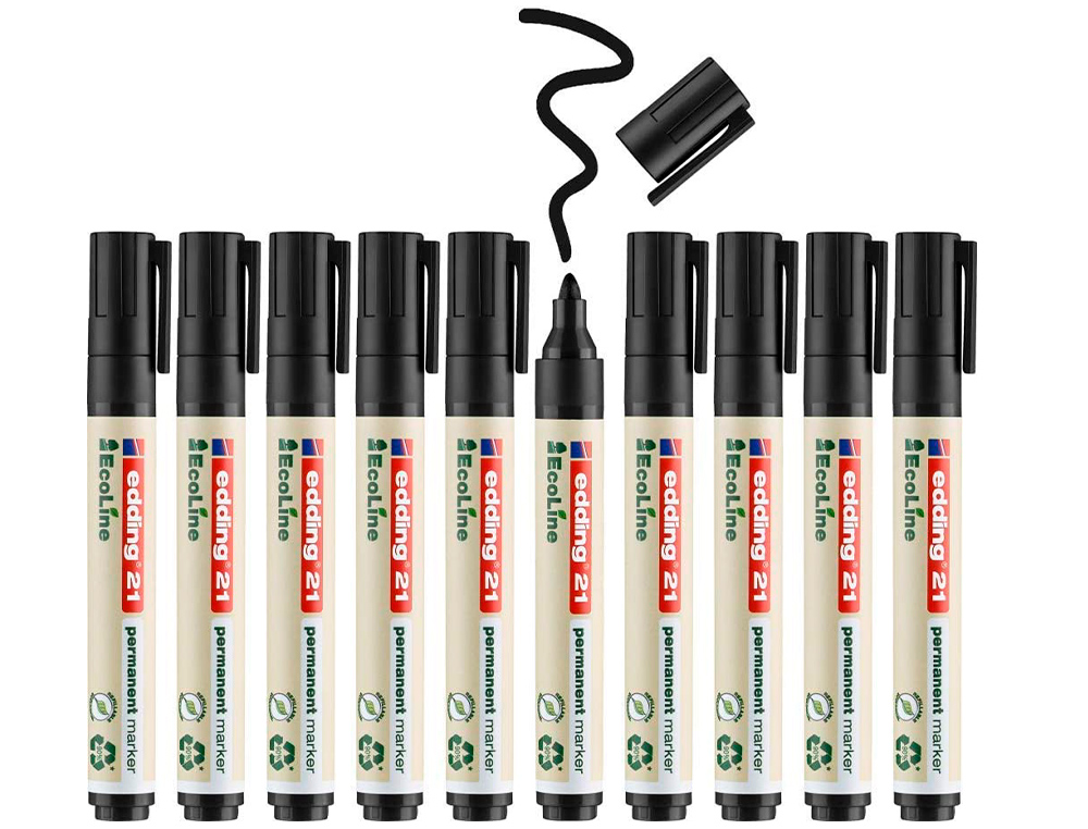 ROTULADOR EDDING 21 MARCADOR PERMANENTE ECOLINE 90% RECICLADO COLOR NEGRO PUNTA REDONDA 1,5-3 MM RECARGABLE