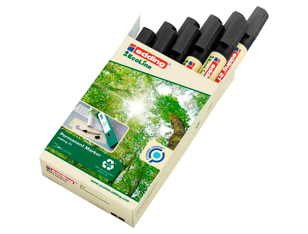 ROTULADOR EDDING 21 MARCADOR PERMANENTE ECOLINE 90% RECICLADO COLOR NEGRO PUNTA REDONDA 1,5-3 MM RECARGABLE