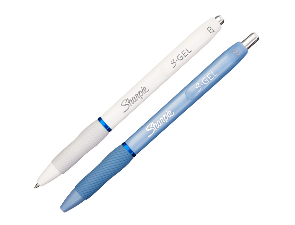 Boligrafo sharpie fashion retractil tinta gel azul 0,7 mm color azul hielo y blanco