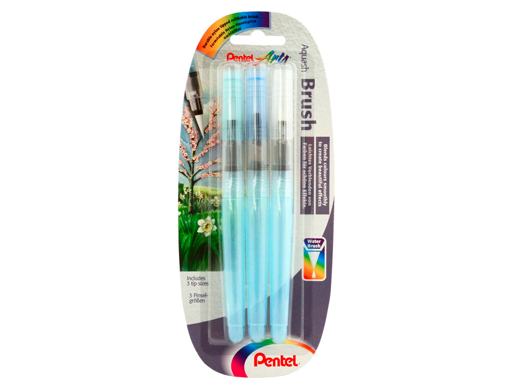 Pincel pentel xfrh-3bfm rellenable agua redondo blister de 3 unidades puntas surtidas