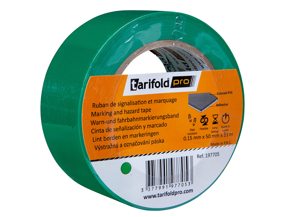 Cinta adhesiva tarifold para marcaje y señalizacion de suelo 33 mt x 50 mm color verde