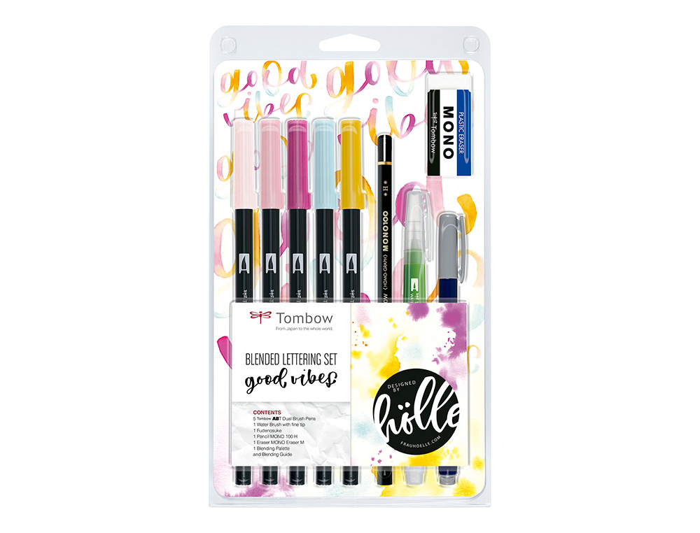 Set de caligrafia tombow blended lettering good vibes 9 piezas