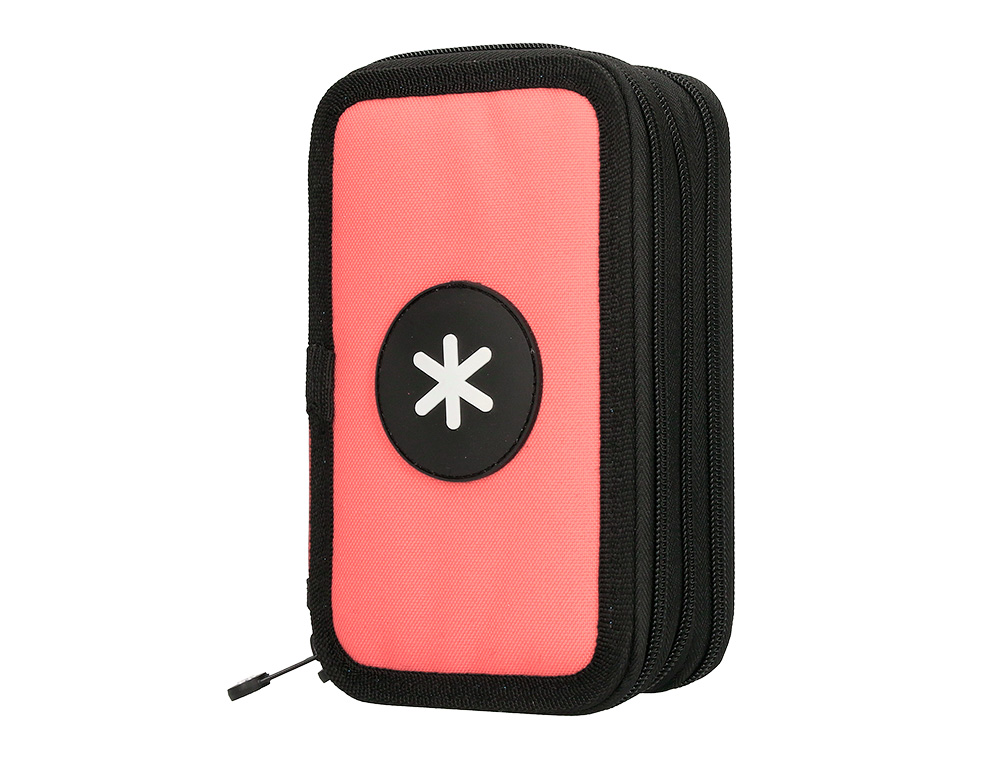 PLUMIER ESCOLAR ANTARTIK TRIPLE CREMALLERA COLOR CORAL 36 PIEZAS