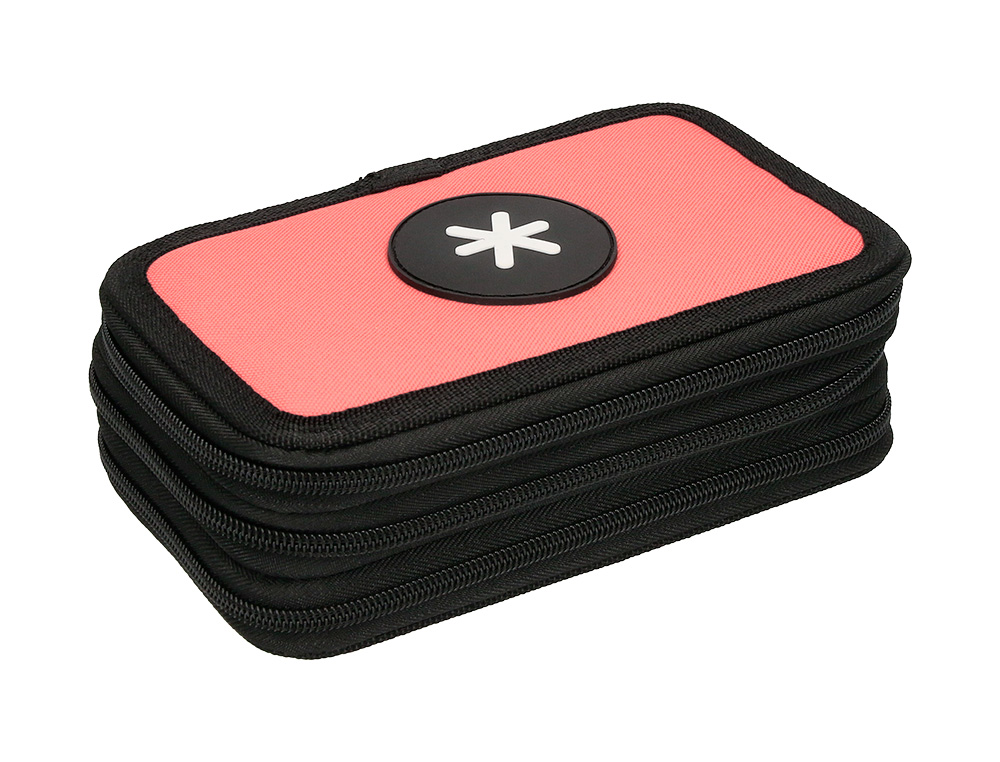 PLUMIER ESCOLAR ANTARTIK TRIPLE CREMALLERA COLOR CORAL 36 PIEZAS