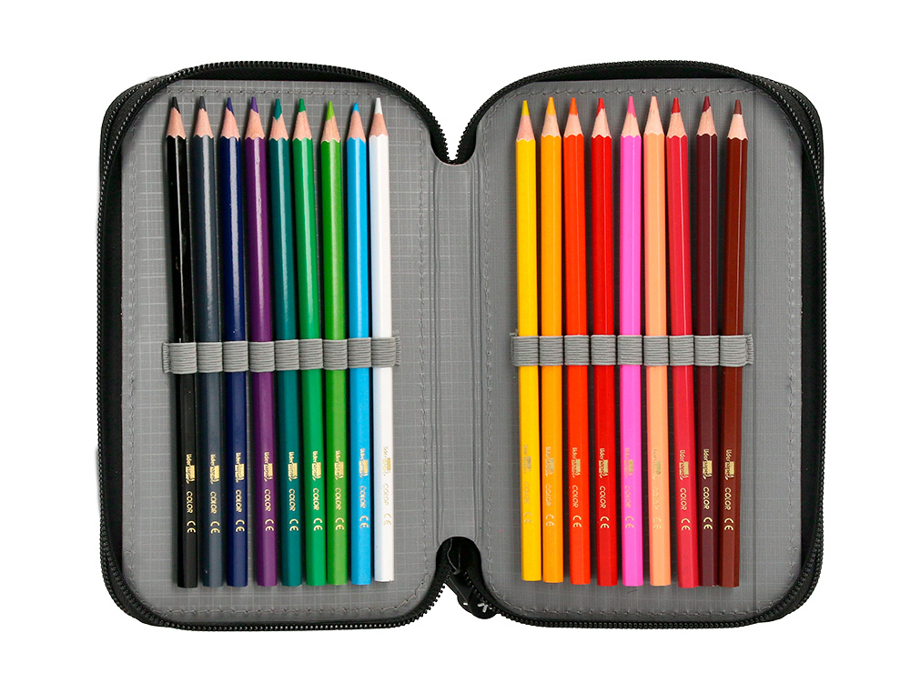 PLUMIER ESCOLAR ANTARTIK TRIPLE CREMALLERA COLOR CORAL 36 PIEZAS