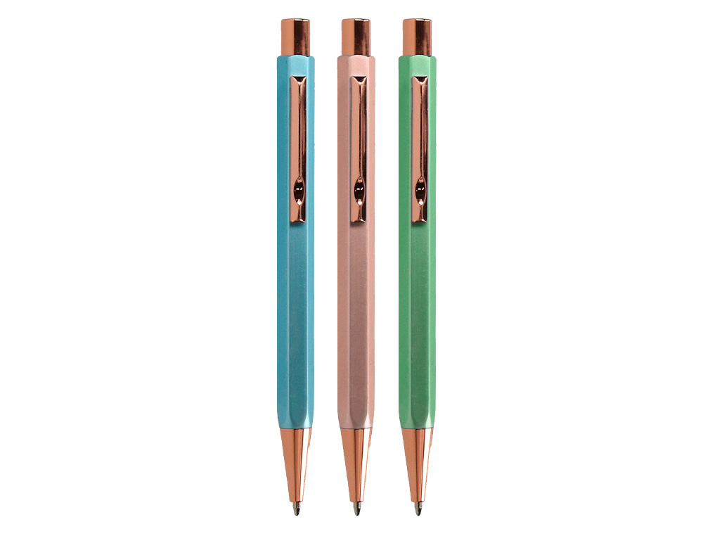 BOLIGRAFO BELIUS BRELA CUERPO HEXAGONAL CON CLIP COLORES PASTELES CAJA DE REGALO CON 3 BOLIGRAFOS