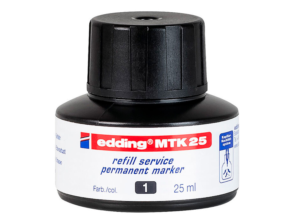 Tinta rotulador edding mtk25 con sistema capilar color negro bote 25 ml