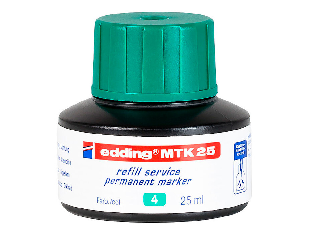 Tinta rotulador edding mtk25 con sistema capilar color verde bote 25 ml