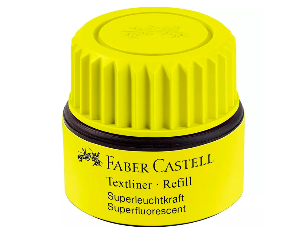 Tinta rotulador faber castell textliner fluorescente 1549 con sistema capilar color amarillo bote 30 ml