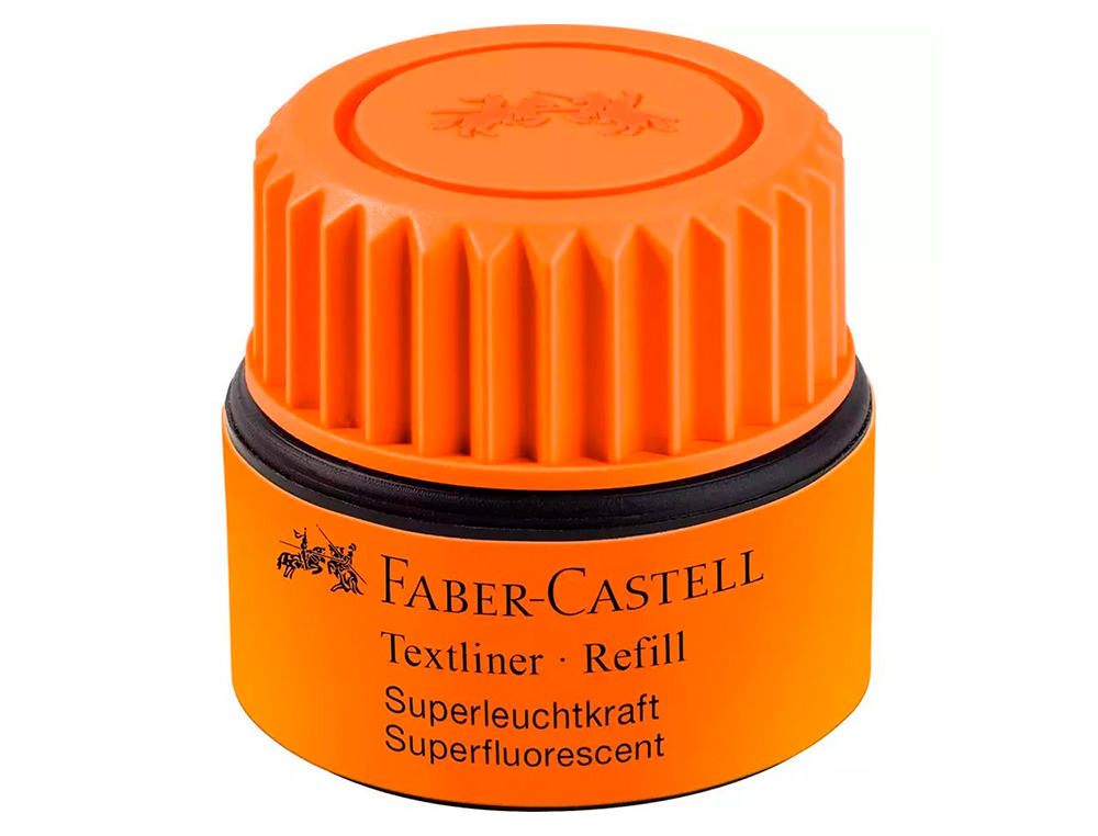 Tinta rotulador faber castell textliner fluorescente 1549 con sistema capilar color naranja bote 30 ml