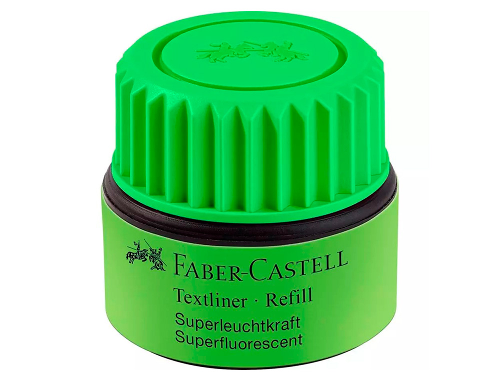 Tinta rotulador faber castell textliner fluorescente 1549 con sistema capilar color verde bote 30 ml