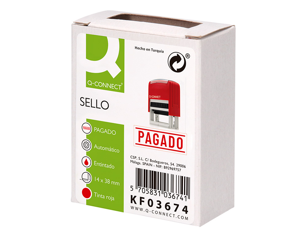 SELLO ENTINTADO AUTOMATICO Q-CONNECT PAGADO ALMOHADILLA 14X38 MM COLOR ROJO