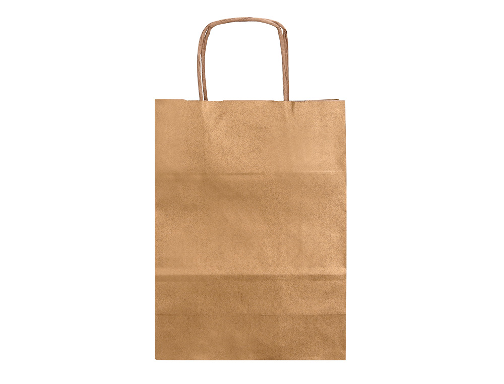 Bolsa papel q-connect kraft natural liso xs con asa retorcida 180x240x80 mm