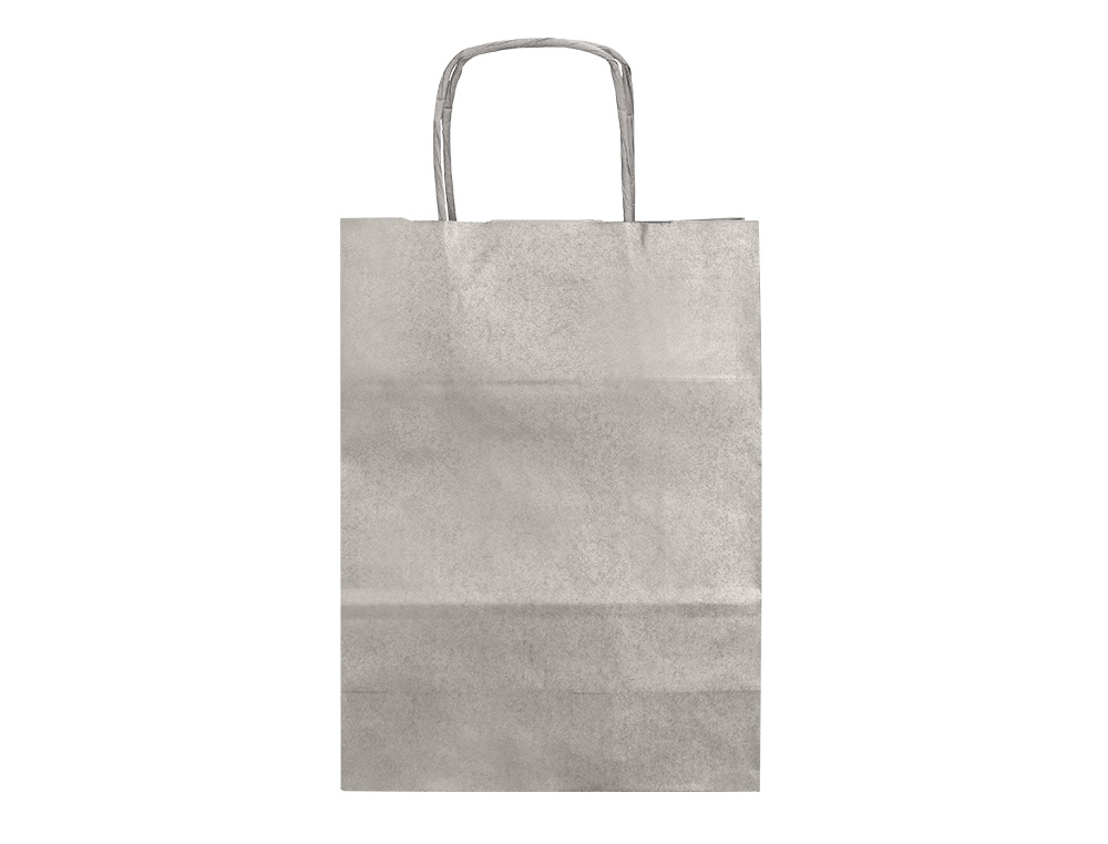 Bolsa papel q-connect kraft plata xs con asa retorcida 180x240x80 mm