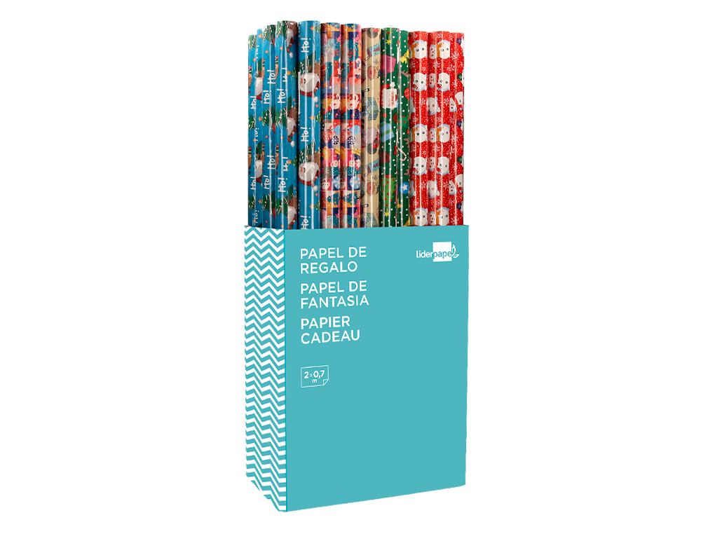 Papel de regalo liderpapel navidad rollo ancho 70 cm longitud 2 m surtido b modelos surtidos gramaje 60 gr