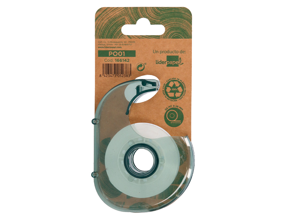 MINIPORTARROLLO LIDERPAPEL ECOUSE 100% PLASTICO RECICLADO PARA CINTA DE 33 MT X 19 MM