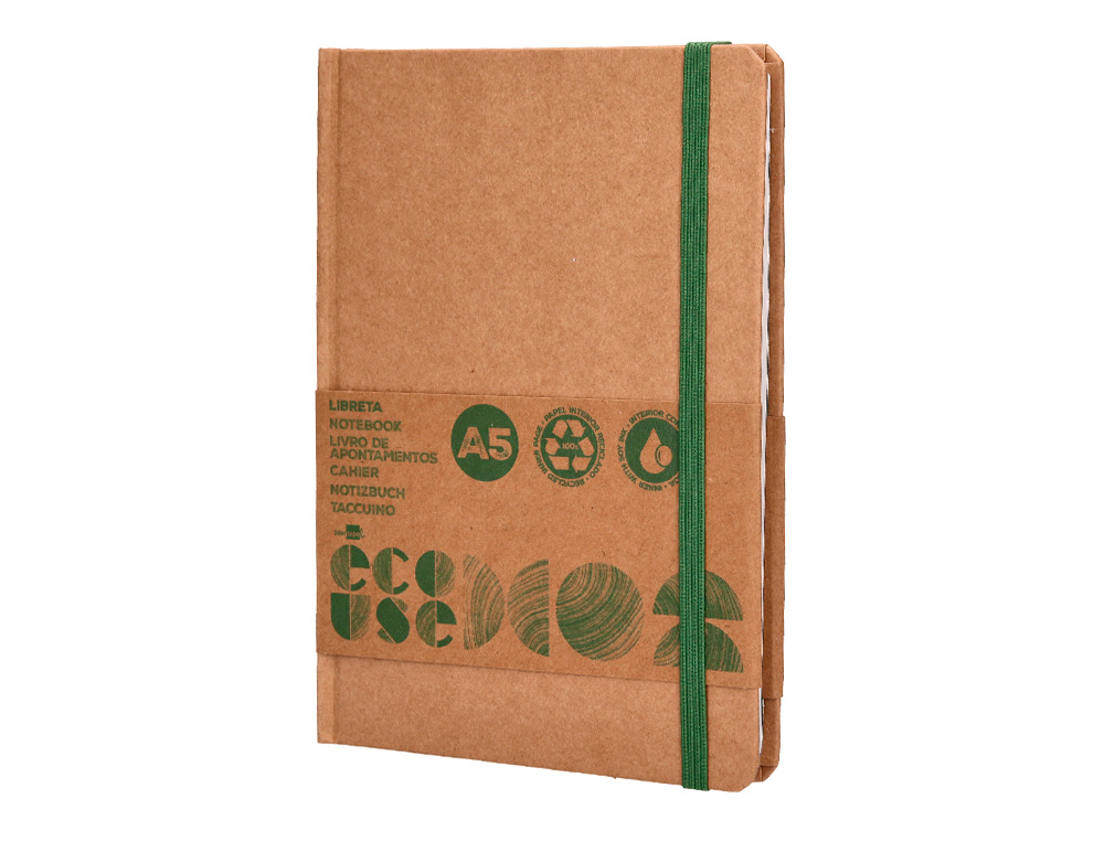 LIBRETA LIDERPAPEL ECOUSE 100% RECICLADA A5 96 HOJAS 70G/M2 HORIZONTAL CON GOMILLA Y MARCA PAGINAS