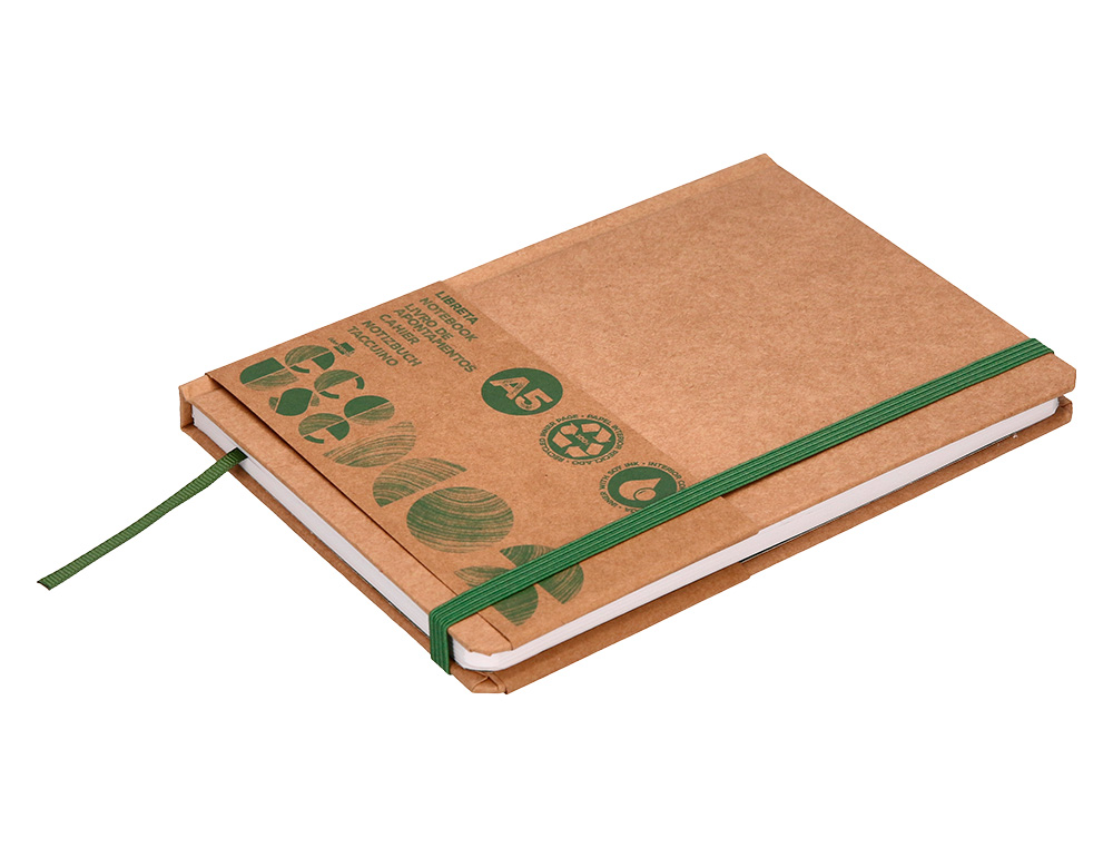 LIBRETA LIDERPAPEL ECOUSE 100% RECICLADA A5 96 HOJAS 70G/M2 HORIZONTAL CON GOMILLA Y MARCA PAGINAS