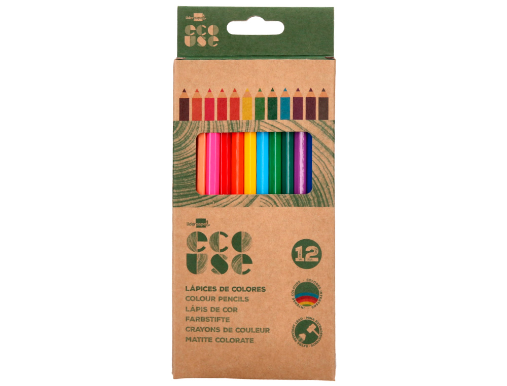 Lapices de colores liderpapel ecouse caja de 12 unidades colores surtidos con certificado fsc