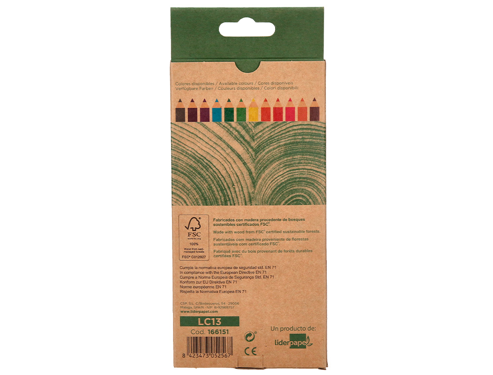 LAPICES DE COLORES LIDERPAPEL ECOUSE CAJA DE 12 COLORES SURTIDOS CON CERTIFICADO FSC