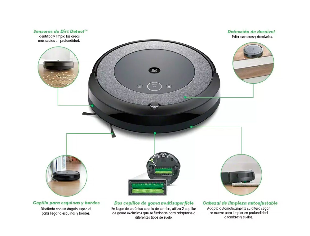 Robot aspirador irobot roomba i5+ con cepillos de goma duales y estacion de vaciado automatico wifi