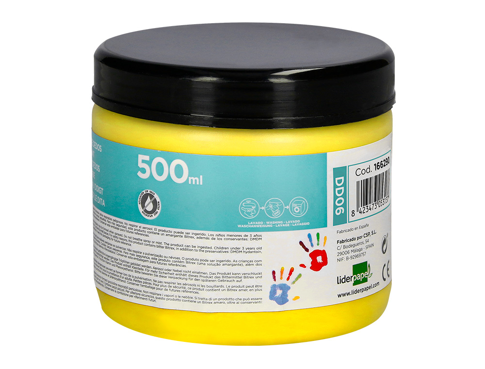 Pintura dedos liderpapel tarrina de 500 ml amarillo