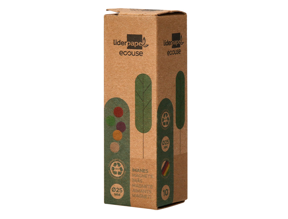IMANES PARA SUJECION LIDERPAPEL ECOUSE PP RECICLADO PARA PIZARRA MAGNETICA 25 MM CAJA DE 10 UNIDADES
