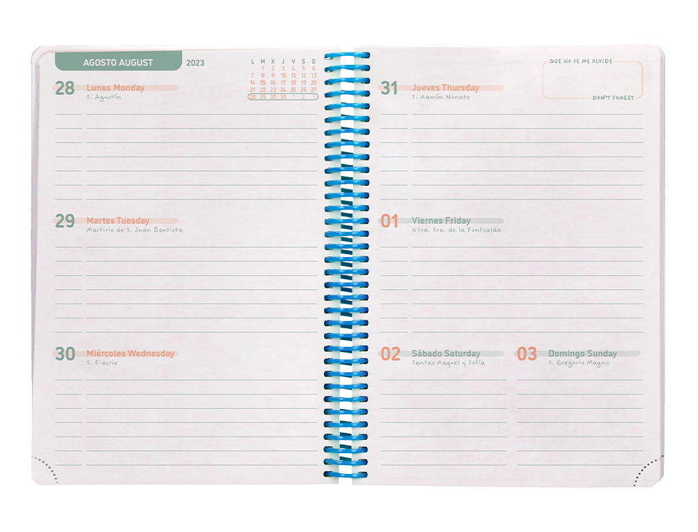 AGENDA ESCOLAR LIDERPAPEL CURSO 23-24 BASIC DIN A5 BILINGUE SEMANA VISTA ESPIRAL TAPA POLIPROPILENO MOD SURTIDO
